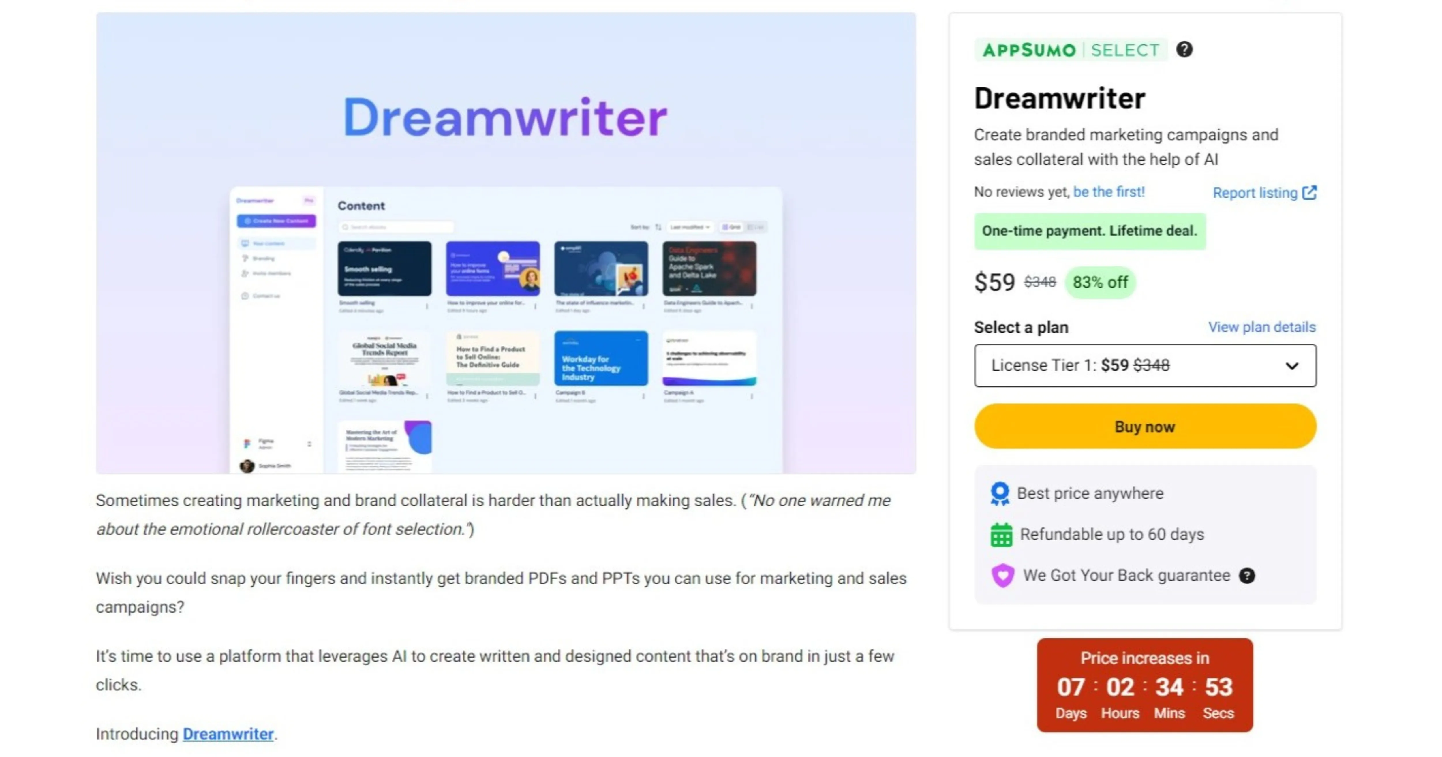 Dreamwriter is a Select Partner on AppSumo!