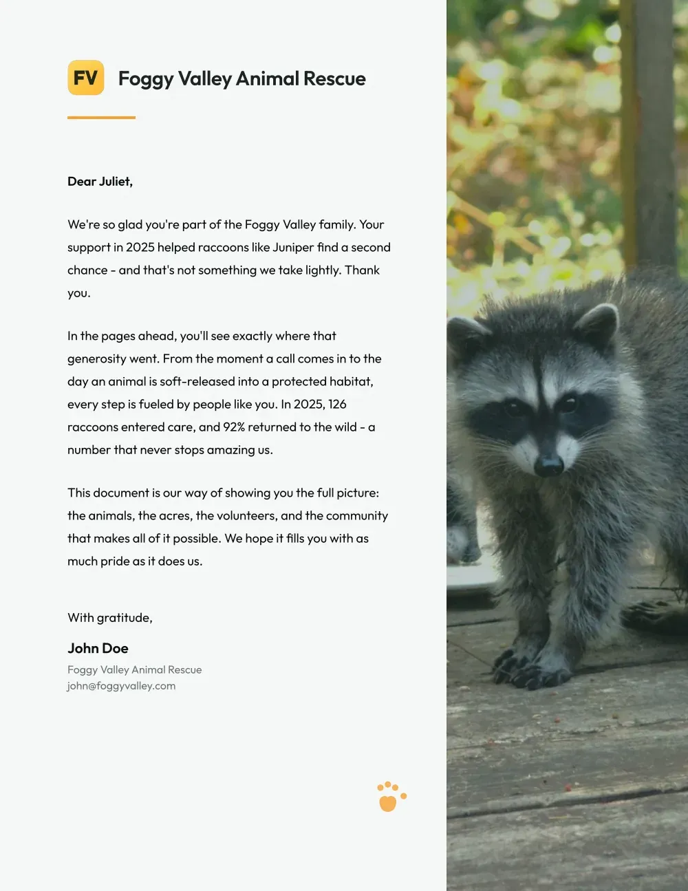 Sample donor impact statement page 1